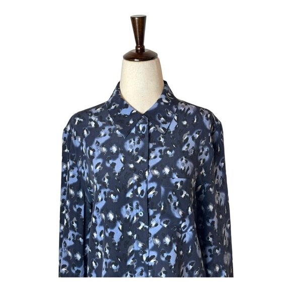 Equipment Shirt Women XS Blue Black Silk Leopard Print Collared Button Up Blouse - Picture 3 of 8